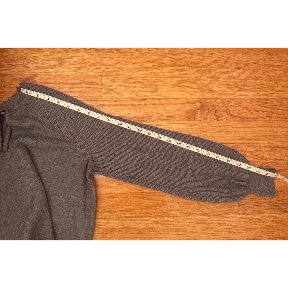 Anthropologie Gray Keyhole Knit Sweater Elevated Cozy Chic Balloon Sleeve Ribbed - Picture 5 of 6